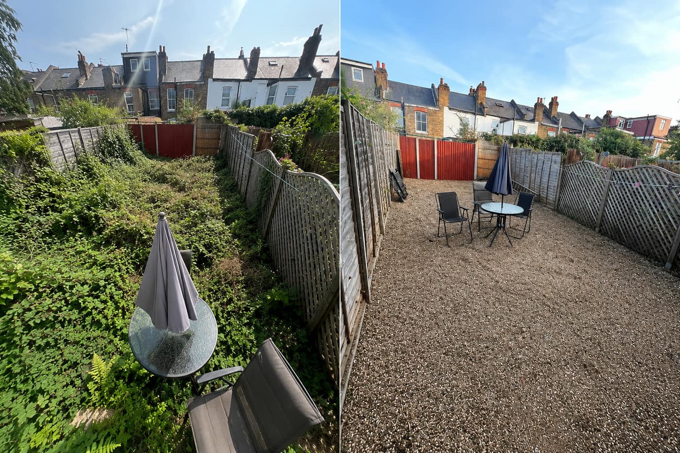 Overgrown garden before and after a Shrub garden clearance