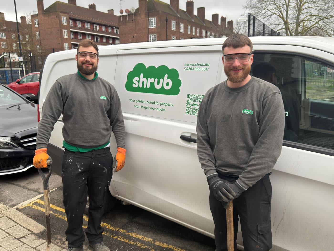 The Shrub team with their branded van in Hackney, ready for a garden clearance
